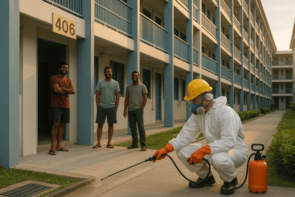 Pest control spraying at foreign worker dormitory