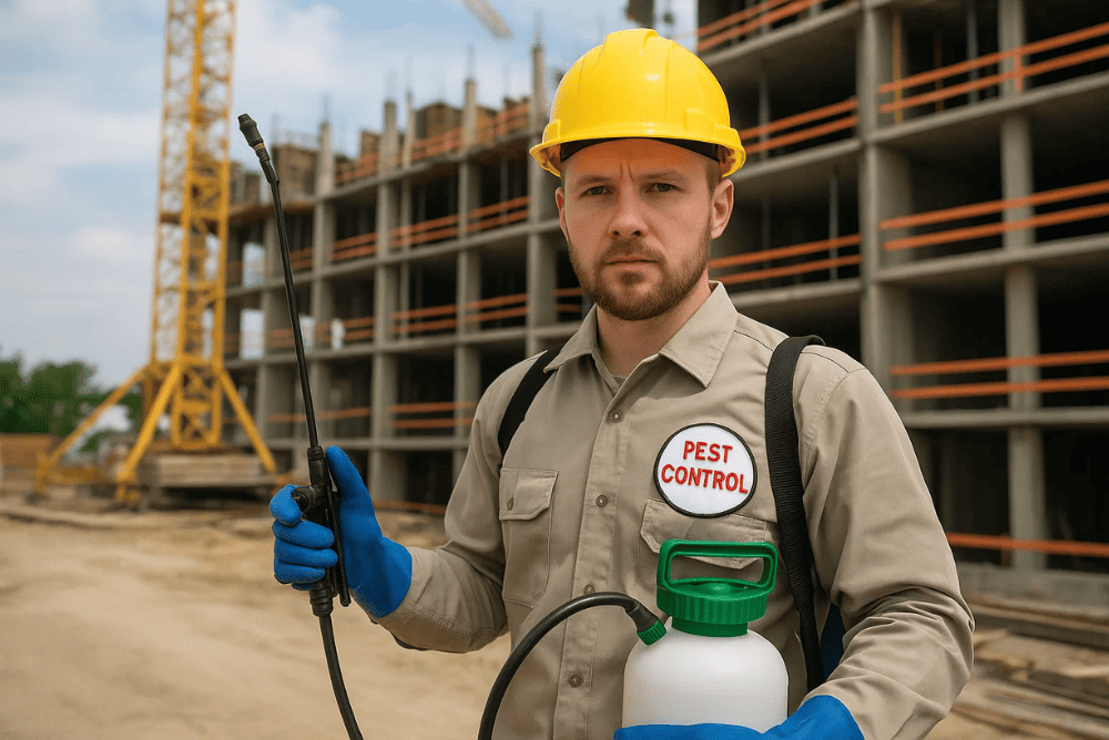 Pest control worker at construction site in Singapore