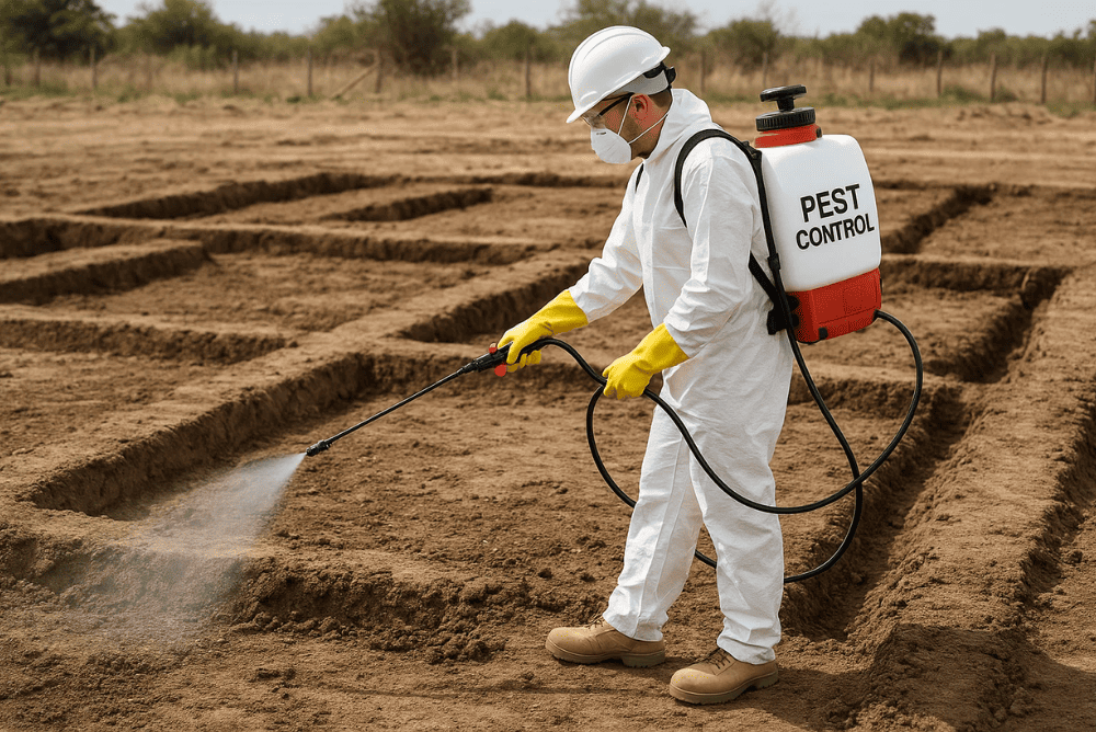 Pre-construction soil treatment for pest